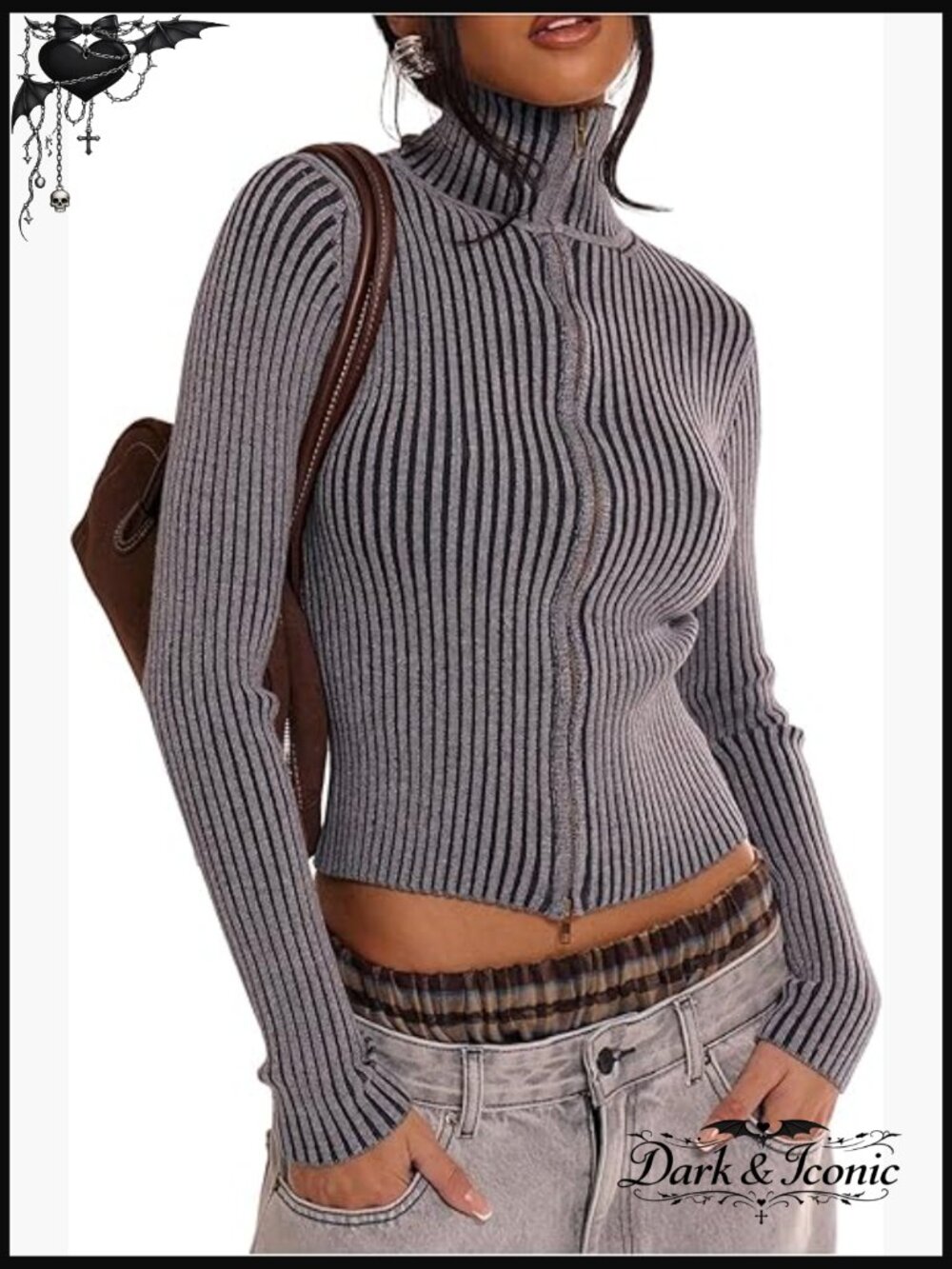 Cropped Zip-Up Cardigan Sweater, High Neck, Slim Fit, Lightweight